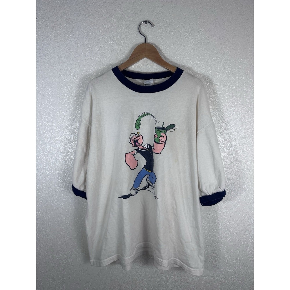 Vintage Popeye Spinach Ringer T Shirt XL Delta Pro Weight I Y'am What I Y'am